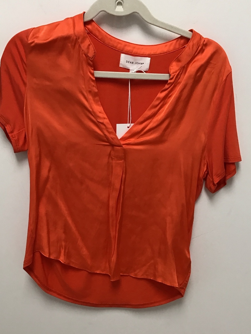 Dear John Orange Satin V-Neck Short Sleeve sweet lilac clementine Blouse